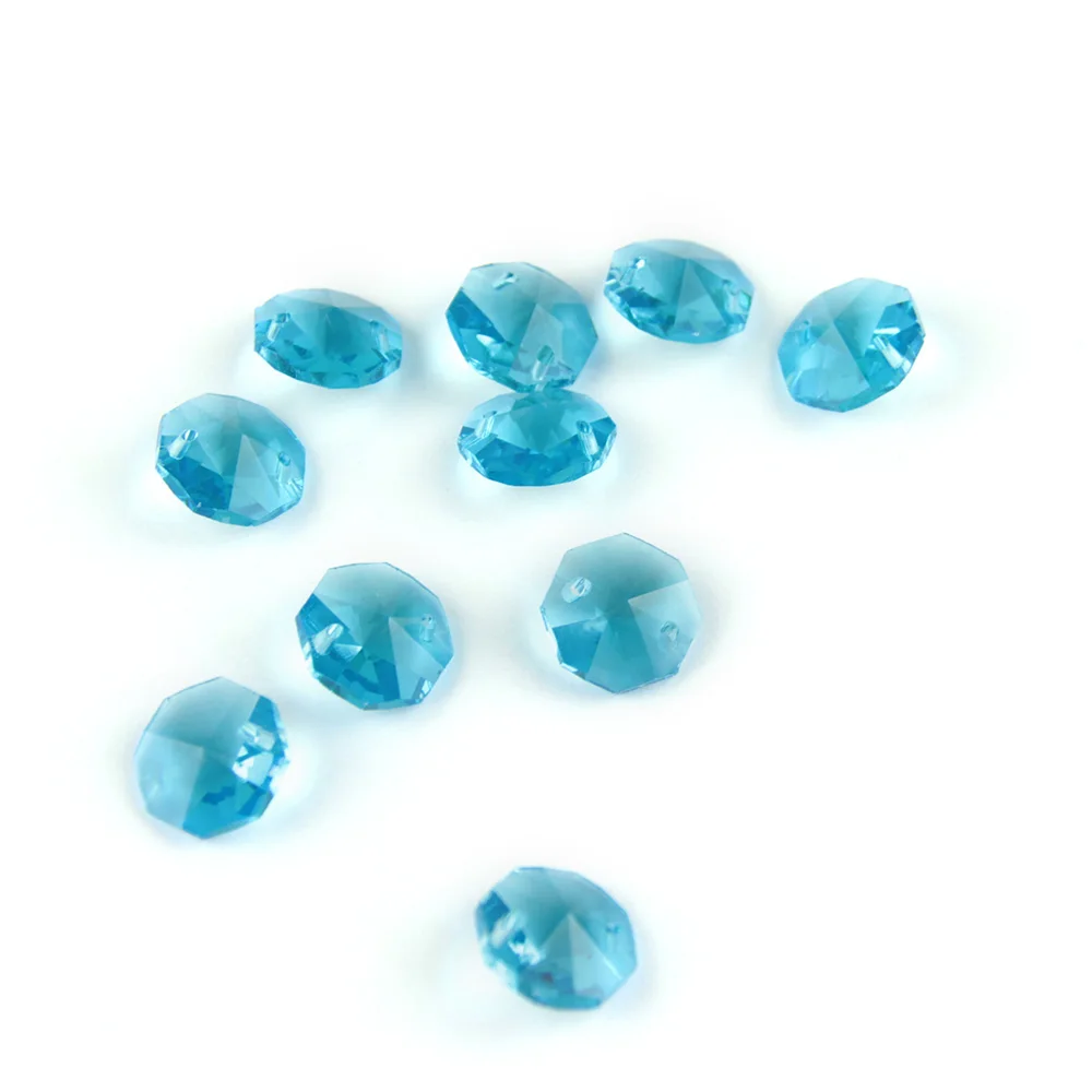 Imagem -03 - Aquamarine Octagon Beads Cortado e Facetado Vidro Strand Guirlanda Cortina Beads Buraco Buracos 14 mm