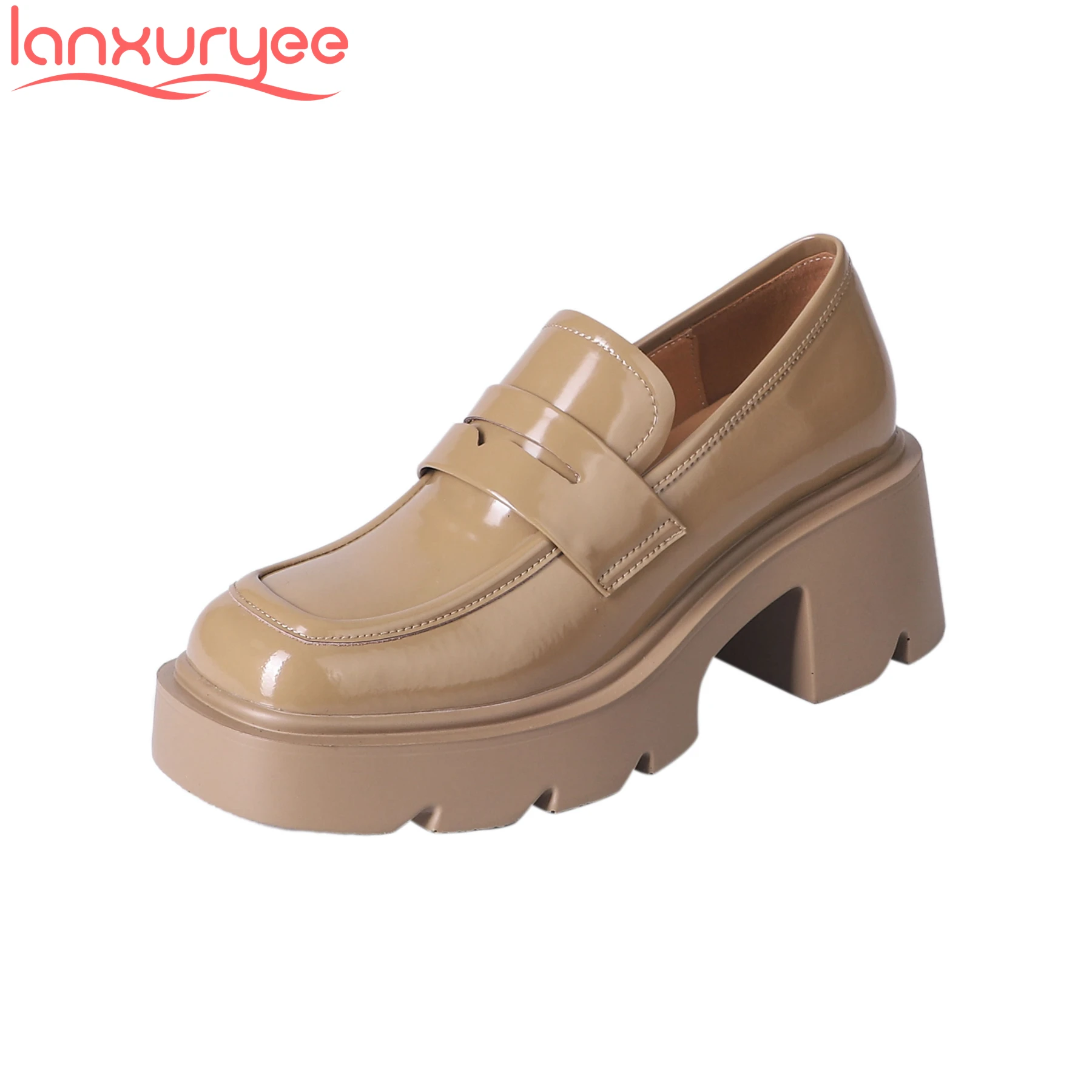 

Lanxuryee Superstar Cow Leather Square Toe Slip On High Heels Platform Casual Spring Shoes Solid Elegant Increasing Women Pumps