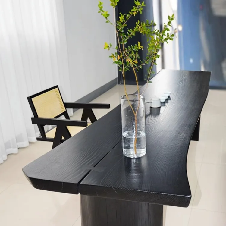 طاولة شاي داكنة وكرسي مجموعة سجل خشب متين لوح كبير طاولة شاي غرفة المعيشة شرفة طاولة شاي وابي سابي القرون الوسطى