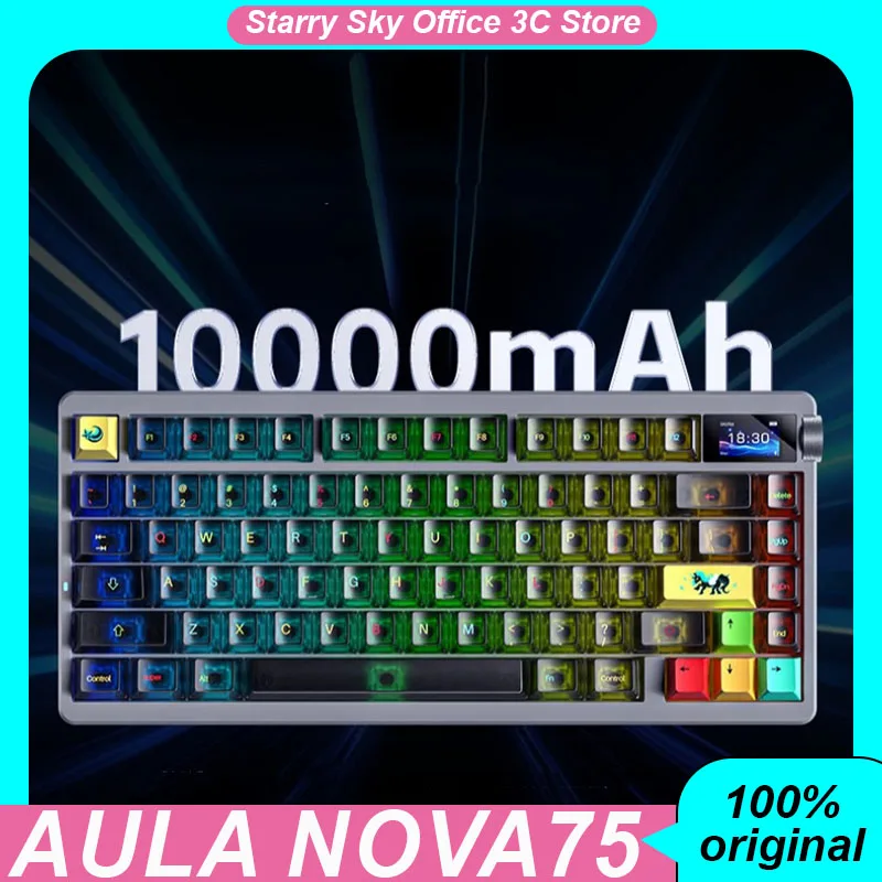 

AULA NOVA75 MAX Wireless Keyboard Tri-mode Mechanical 1.14 inches Smart Colorful Screen 10000mAh Gasket PC Gaming Keyboards