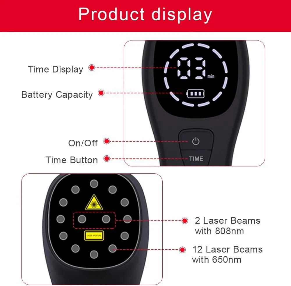 2x808nm, 12x650nm Handheld Laser Therapy Device, Used for Relieving Pain in the Body, Joints, and Muscles, Wound Healing