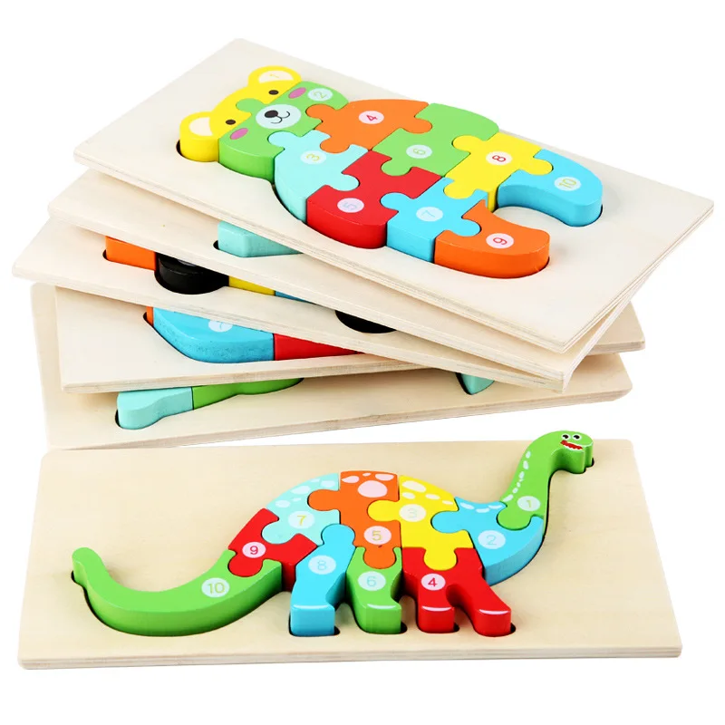 3D Holz Dinosaurier Puzzles Baby Pädagogisches Cartoon Tiere Frühes Lernen Intelligenz Puzzle Spiel Spielzeug Für Kinder