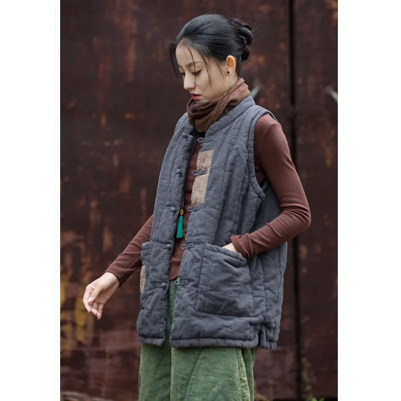 القطن الكتان الخريف والشتاء الملابس النسائية الجديدة تحسين فضفاض القطن مبطن الدافئة اللون مطابقة سترة سترة