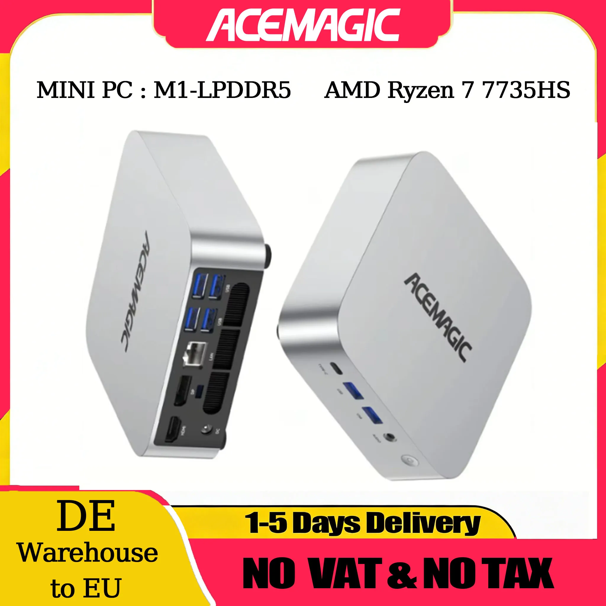 ACEMAGIC M1 Mini PC AMD Ryzen 7 7735HS (8C/16T, jusqu'à 4,75 GHz) Windows 11 Pro Mini PC avec AMD Radeon 4K Triple Display WiFi6 BT5.2