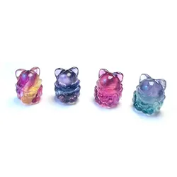 Natural Rainbow Fluorite Carvings Nine Tailed Fox Mini Crystal Carving Gemstone Crystals and Stones Healing Home Room Decoration