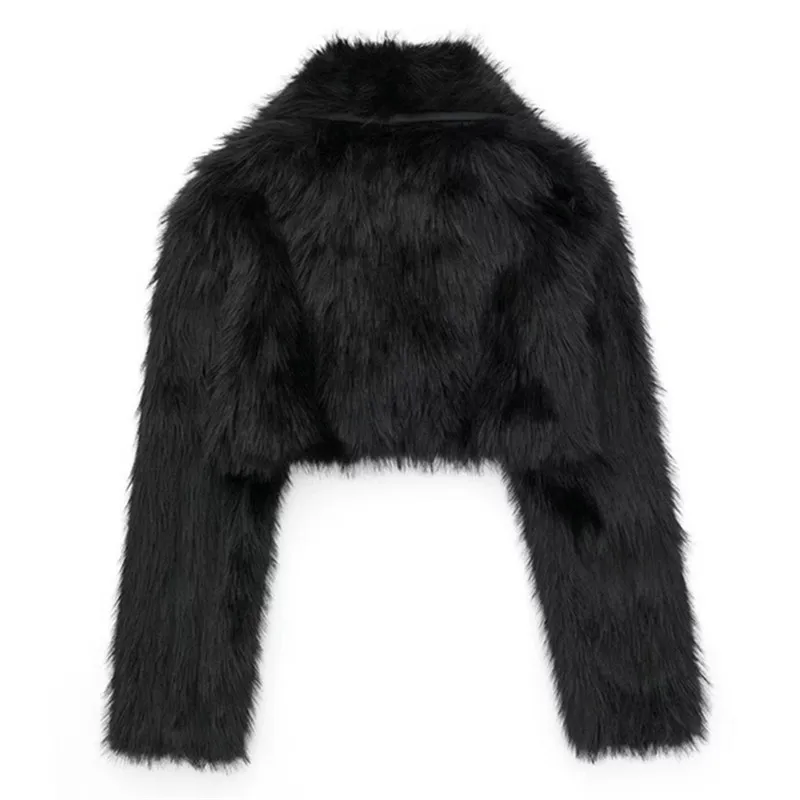 Faux Fur Jackets for Women Coats Black Long Sleeve Warm Autumn Winter Fur Collar Outerwears 2024 New Fashion Short Jackets