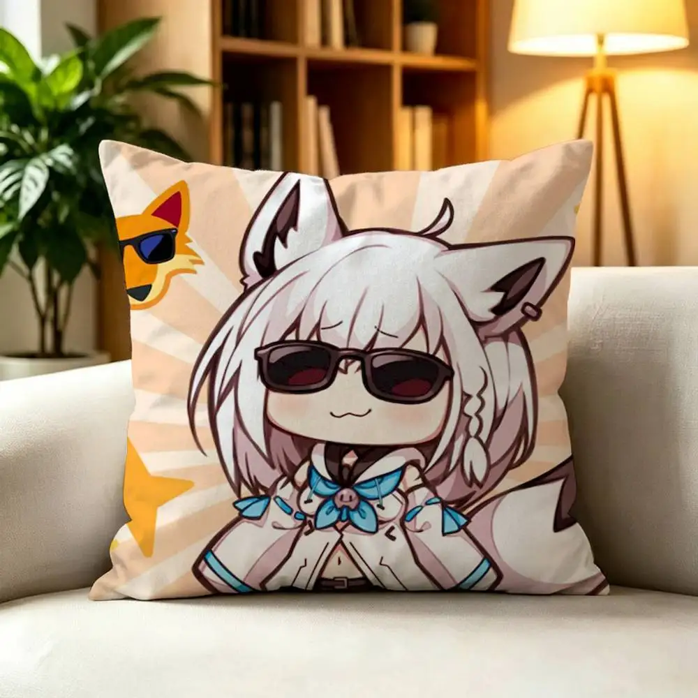 Cute S-Shirakami F-Fubuki Vtuber Square Double-Sided Printed Pillow Case Sofa Cushion Cover Bedroom Bedside Decor