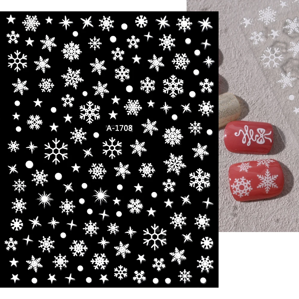 2024 Nieuwe Jaar Witte Sneeuwvlokken Nail Art Stickers 3d Kerst Charmante Sneeuwvlokken Nagel Emblemen Zelfklevende Sneeuwvlokken Sticker