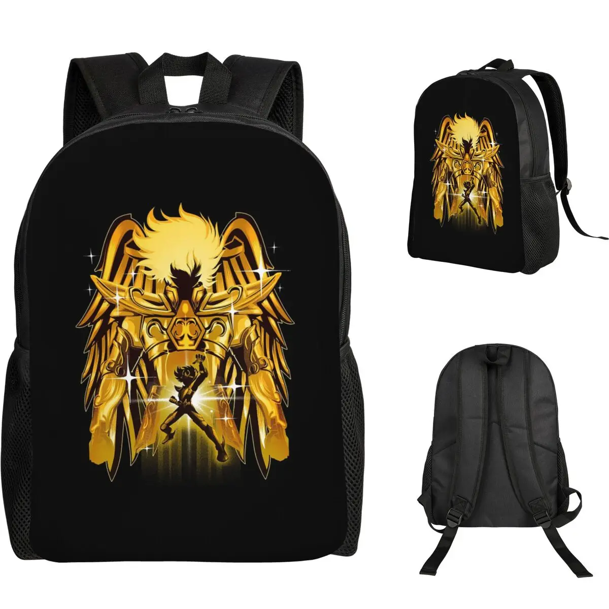 

Knights Of The Zodiac Pegasus Gold Backpack Student Boys Girls BookBag School Bag Laptop Shoulder Bags