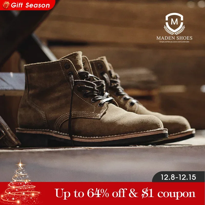 Maden botas de combate vintage para homens retro couro amarelo sapatos ao ar livre casual casal tornozelo deserto bota escape sapato