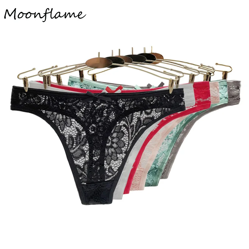 Moonflame 5 Pcs/Lots Bikini Underwear Women Sexy​ ​Lingerie G String Transparent Lace Women\'s Thong