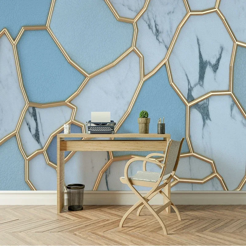 

Custom Wall Mural Geometric Golden Line Marble Splice Art Mural Living Room TV Background Wall Cloth Home Decor Wall Covering