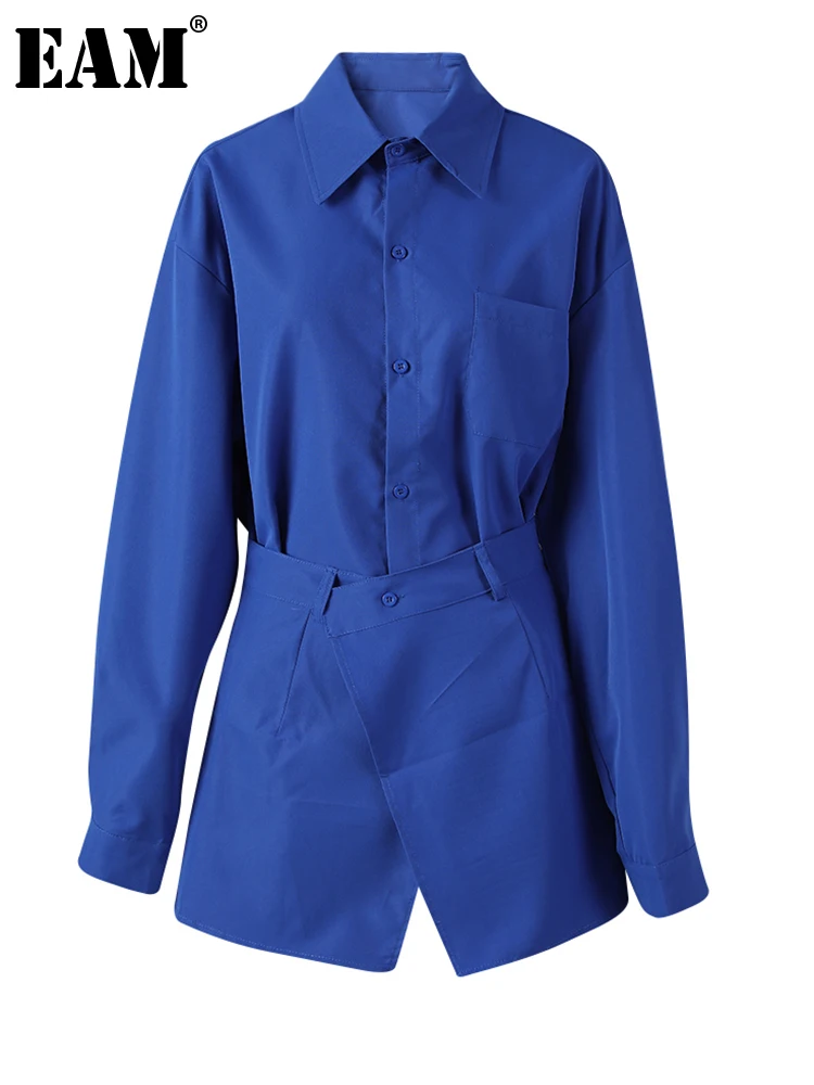 Women's Blue Casual Long Blouse Size L M XL