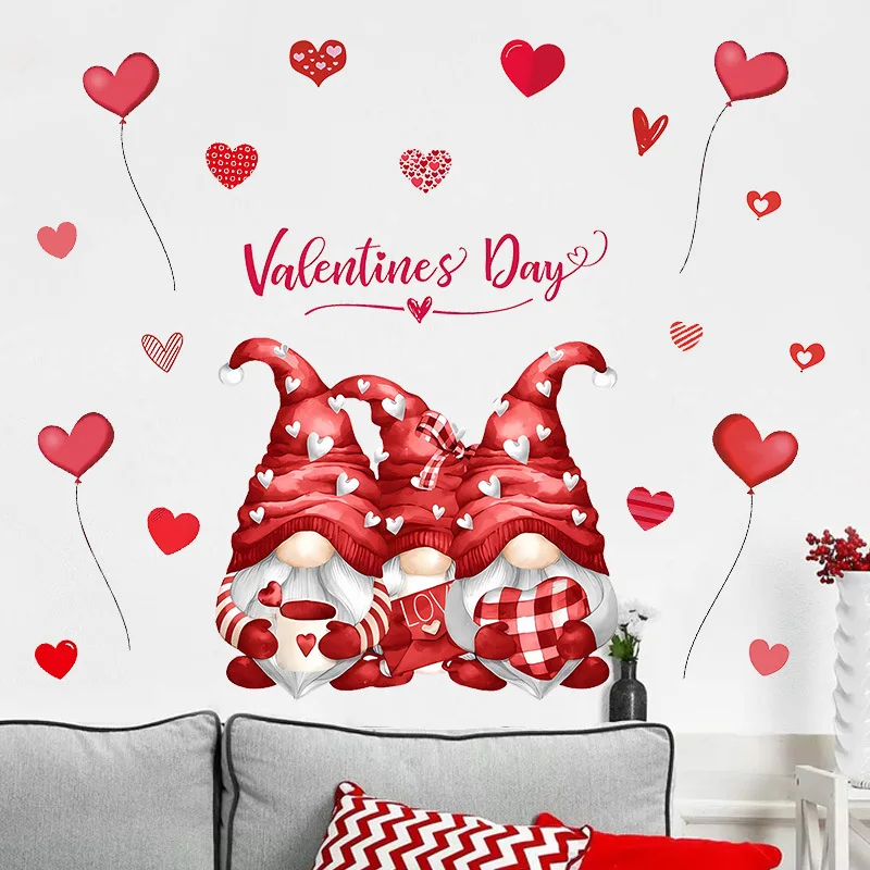1/2 40×30cm Valentinstag Retro Herz Amor Gnome Wandaufkleber Cartoon Fensteraufkleber für romantische Partyatmosphäre Dekoration