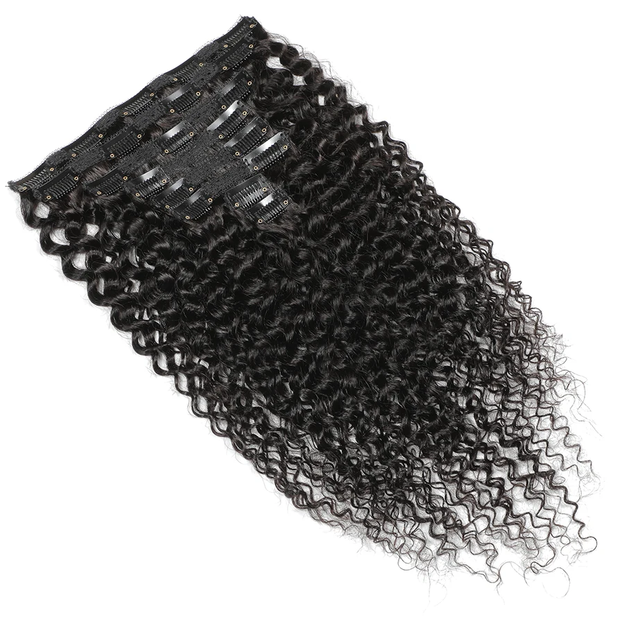 8pcs One Set Kinky Curly Clip in Hair Extensions Human Hair Virgin Human Hair Clip-In Hair Extensions Weft Hair Extension Hair W