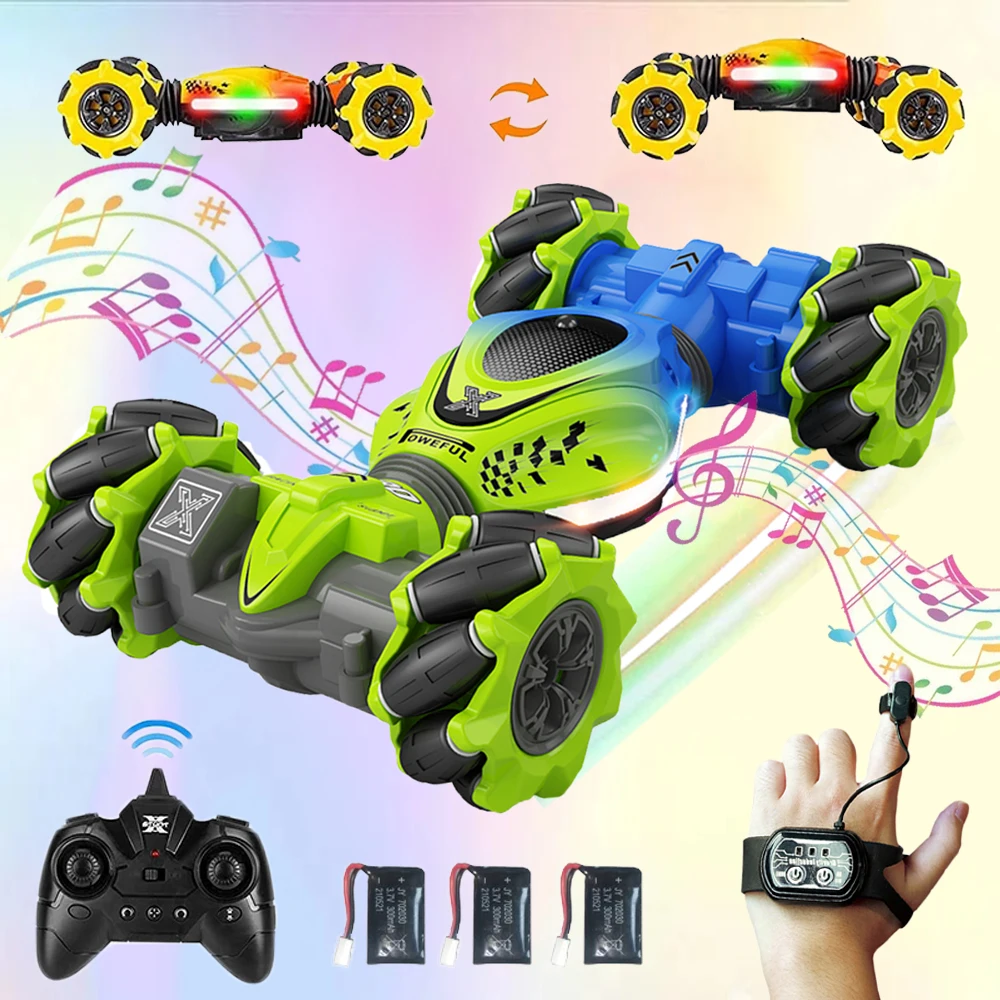 Watch Gesture RC Stunt Car 4WD 2.4G Double-Sided Driving 360° Twist Drift Durable LED Lights Toy Gift for Boys Girls Kids Adults
