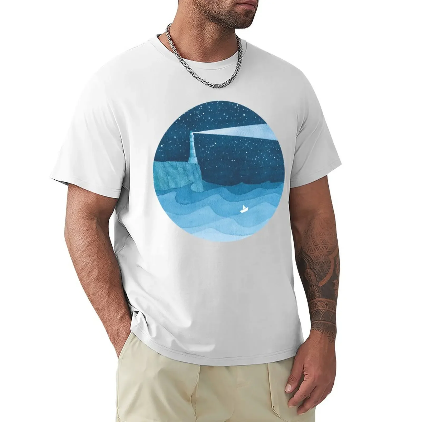 Lighthouse, blue ocean T-shirt quick-drying Blouse cute clothes workout shirts for men