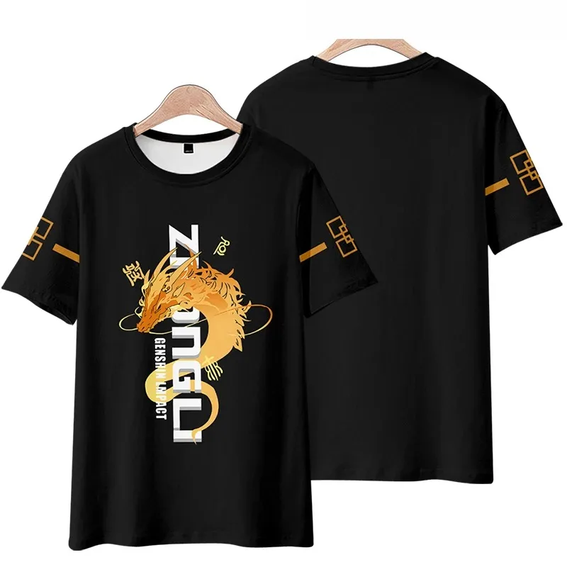 Genshin Impact Short Sleeve Top for Men and Women, Cosplay Children's Clothing, Game Character, Zhong Li, Boy, Girl, Child