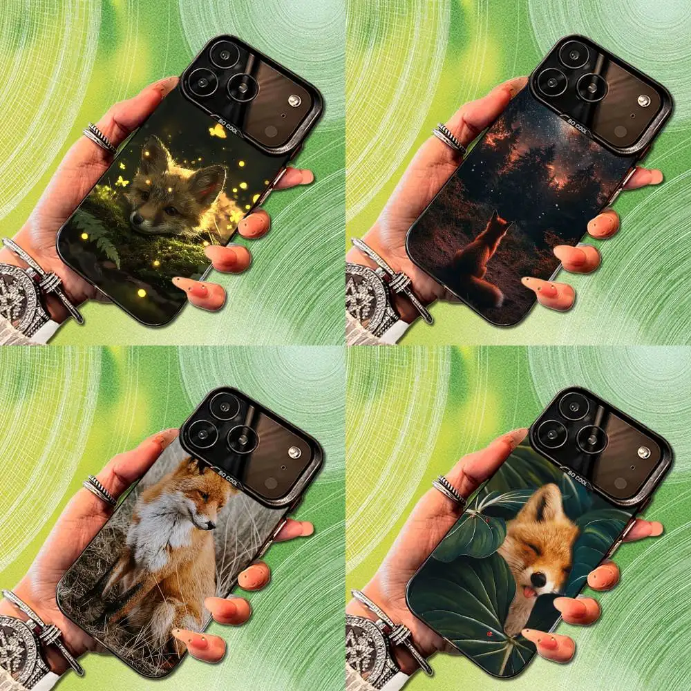 Funda de teléfono con diseño de zorro y Animal bonito para iPhone 14,17,13,12,11,16,15, Mini,Pro,SE,XS,MAX, funda de silicona negra mate