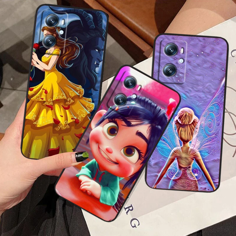 Disney Princess Cartoon For OPPO Find X6 X5 X3 A54S A5 A94 A16 A53S A57 A74 A72 A98 A78 A96 A9 5G Black Back Phone Case