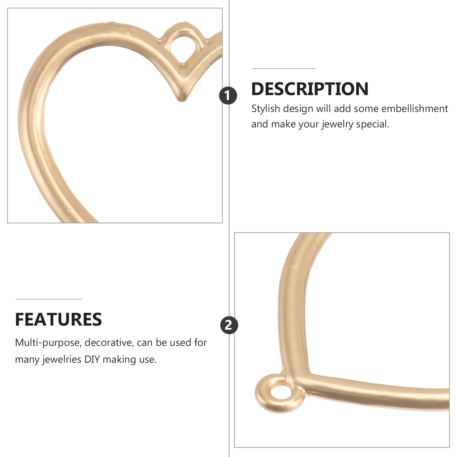 

10PCS Heart Decor Golden Alloy Brooch DIY Jewelry Accessories Supplies Fashion Creative Zinc Material Durability
