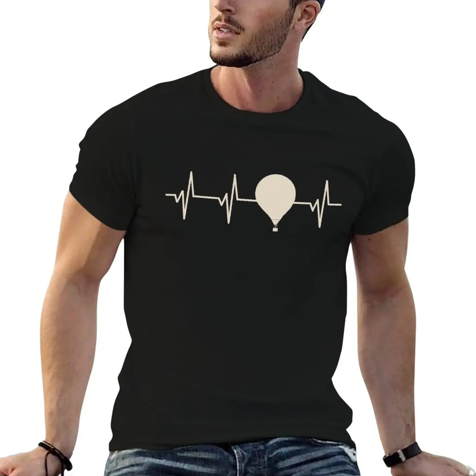 Hot Air Balloon Heartbeat Pulse Gift For Hot Air Ballooning Lovers T-Shirt shirts graphic tee sweat black t shirts for men