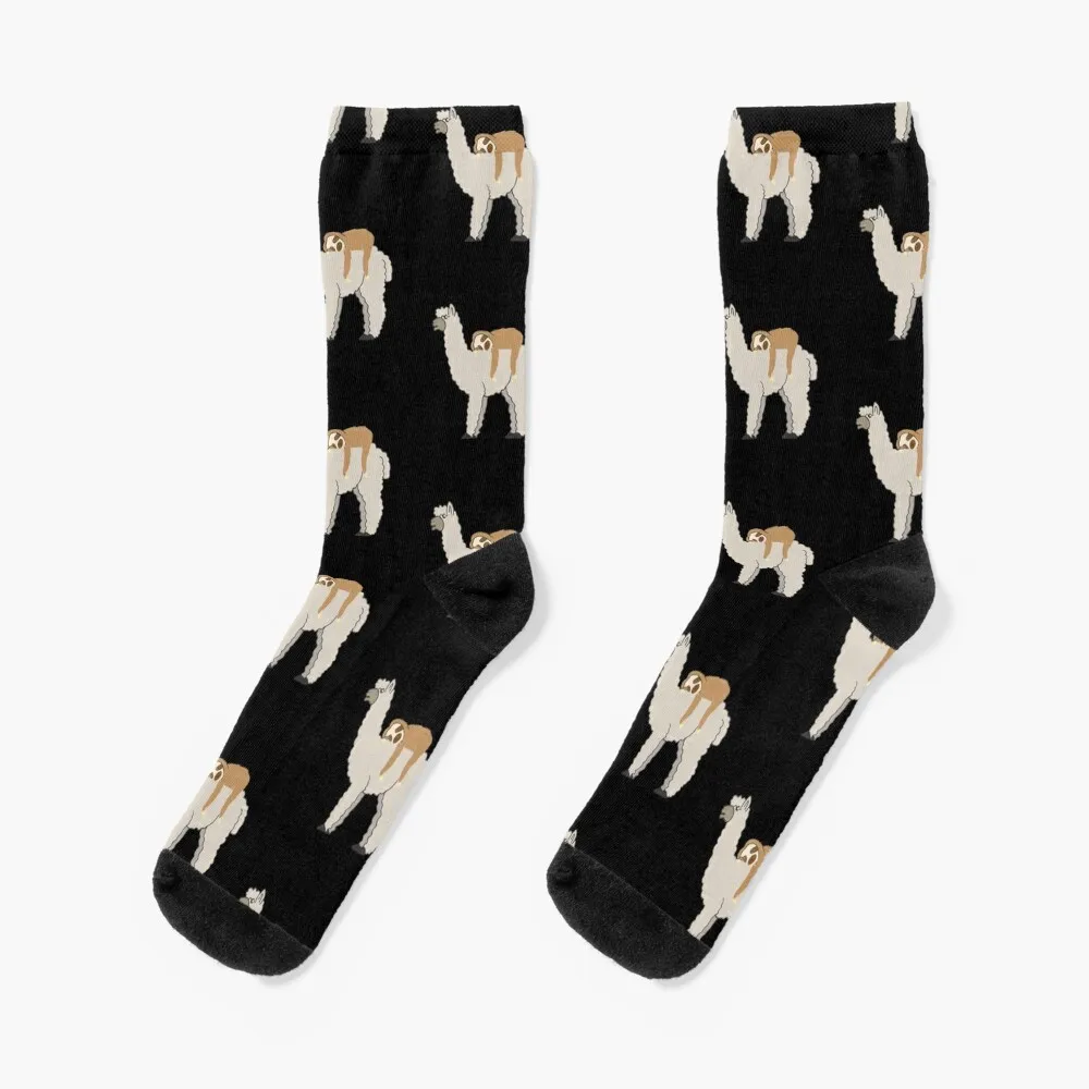 Sloth Riding Llama Adorable Lama & Sleepy Sloth Tile Pattern Socks Thermal man winter retro Socks Male Women's