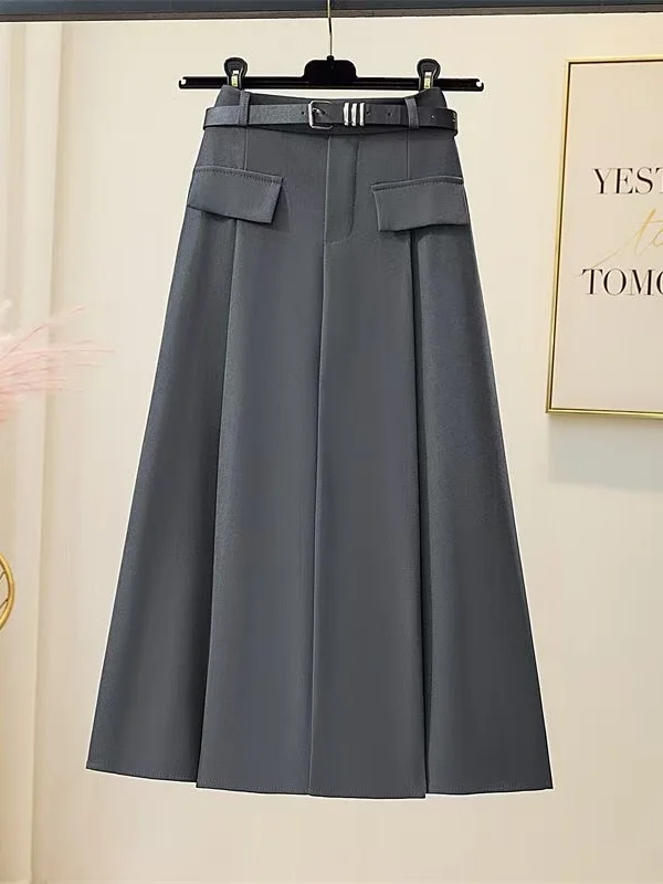 

Faion Slimming ey A-Line Skirt Women's Spring Summer Sle High Waist Polyester Fiber Commute Korean Version