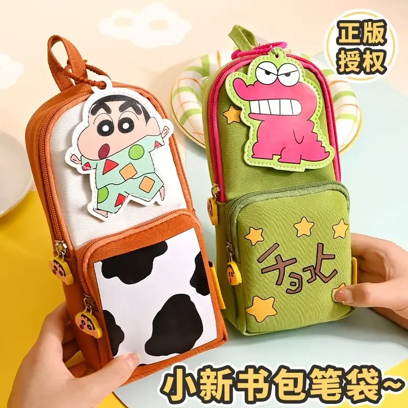 

New Bandai Anime Cartoon Crayon Shin-chan Innovative Large Capacity School Bag Pen Bag Kawaii Student Portable Stationery Gift