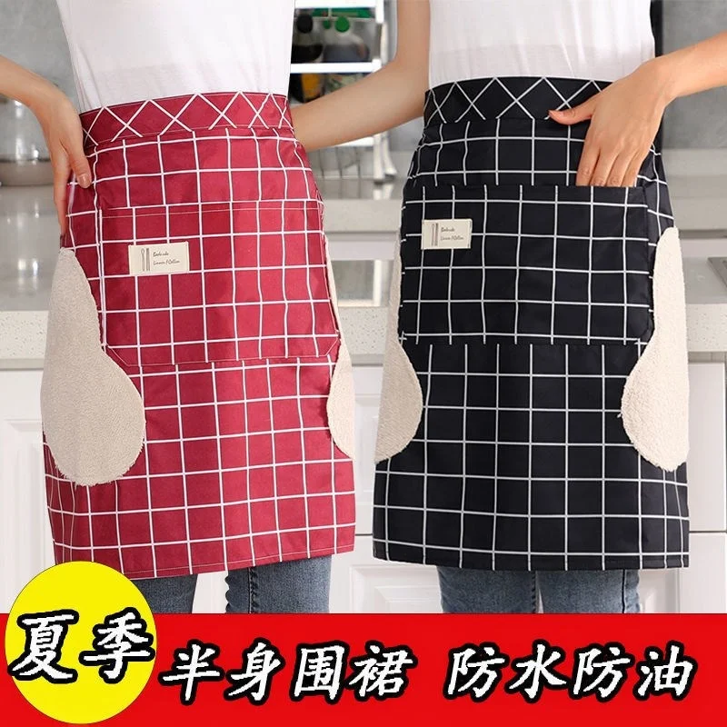 Half waist apron, half body apron in summer, household kitchen cooking, waterproof, oil proof, half waist cotton cloth,