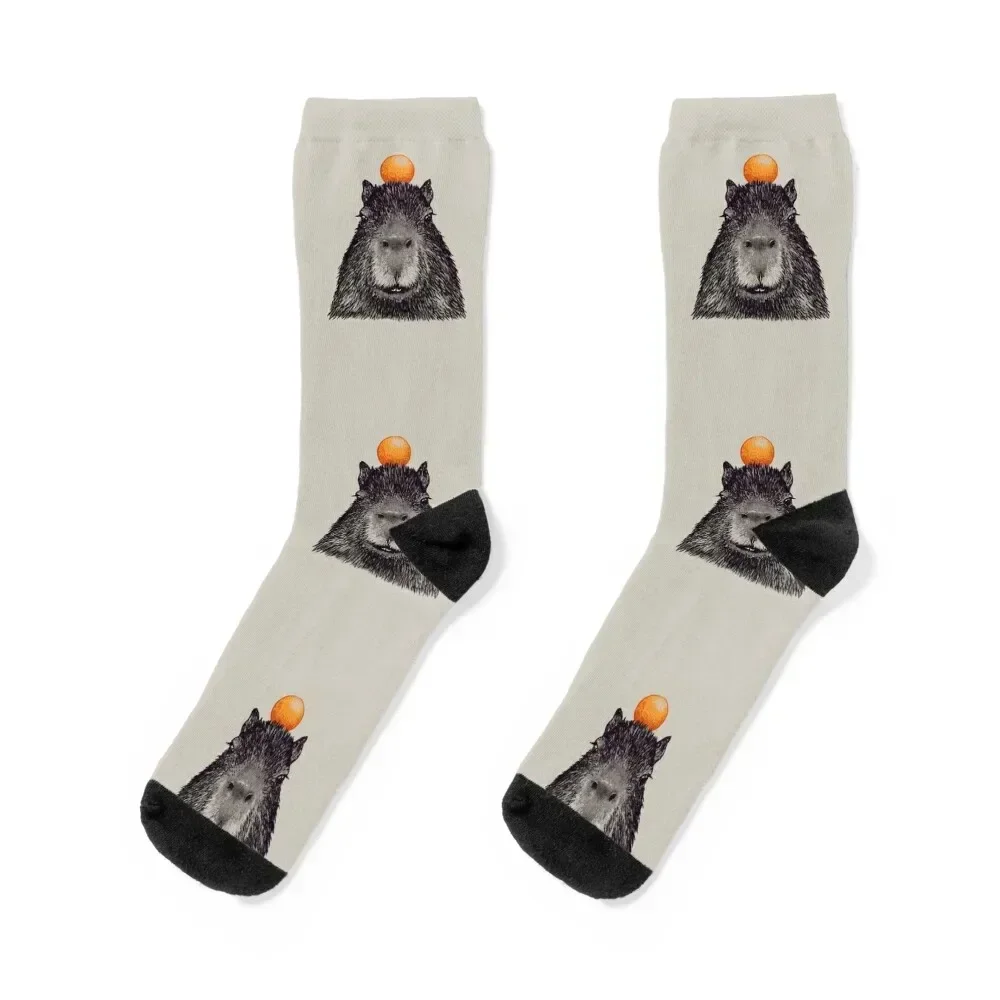 Capybara Orange Capy Yuzu Capybara with Orange on Head His Name - Gort Portrait Socks new in's luxe Ladies Socks Men's