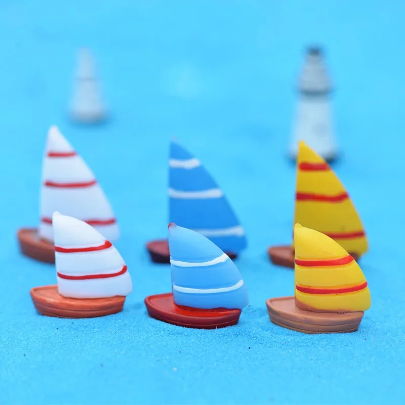 3PCS Sailboat Sea Boat Miniature Fairy Garden Home Houses Decoration Mini Craft Micro Landscaping Decor DIY Accessories