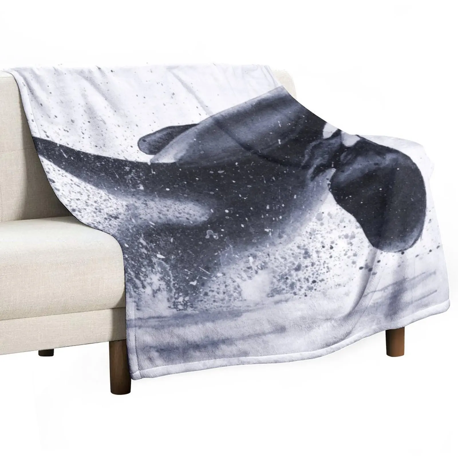 Orca Splash Watercolour Throw Blanket fluffy Cute warm winter Quilt Blankets