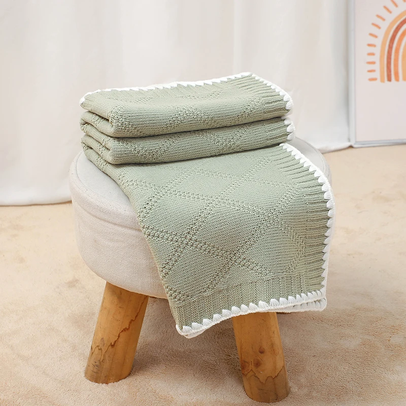 

Infant Baby Blanket Knitted Newborn Boy Girl Bedding Crib Quilt 90*70CM Stroller Swaddle Wrap Fashion Solid Plaid Soft Sleepsack