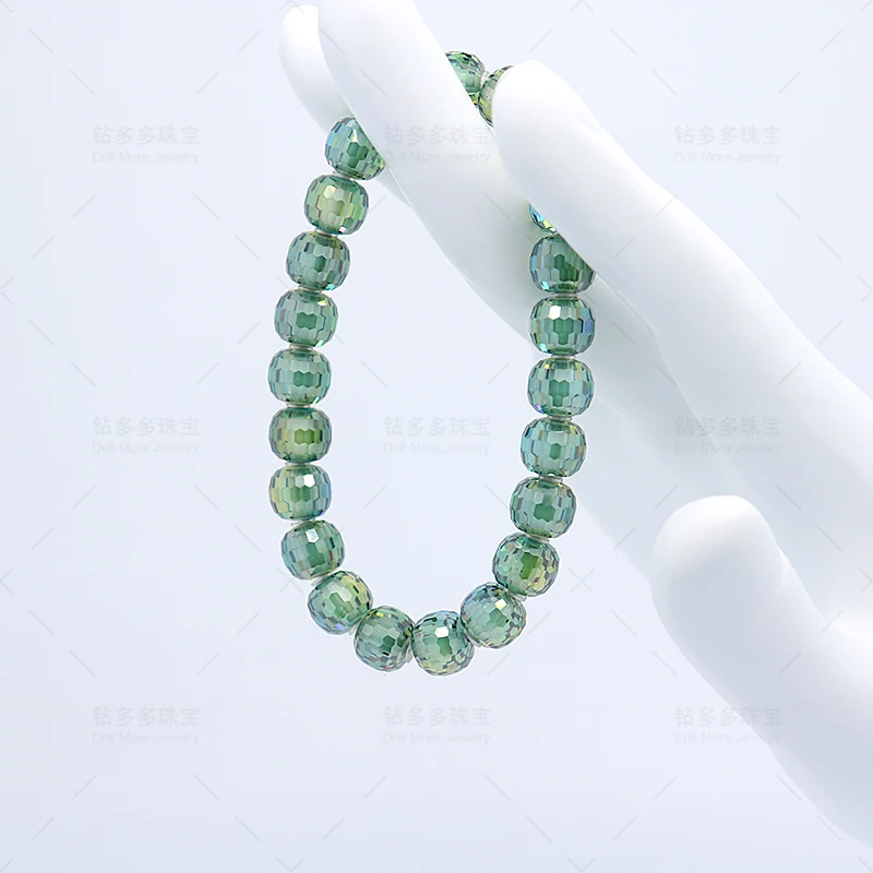 Medium Green 8mm Football Face Cut Full Moissanite Beads Bracelet Custom Christmas Party Light Luxury Jewelry