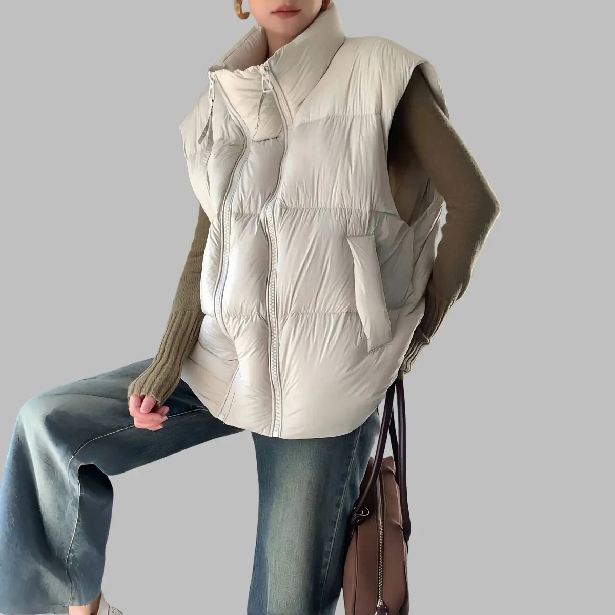 Basic Pockets Cotton Vest Women Autumn Winter Concise Single Breasted Sleeveless Parkas Woman Crew Neck Cotton Jackets Female