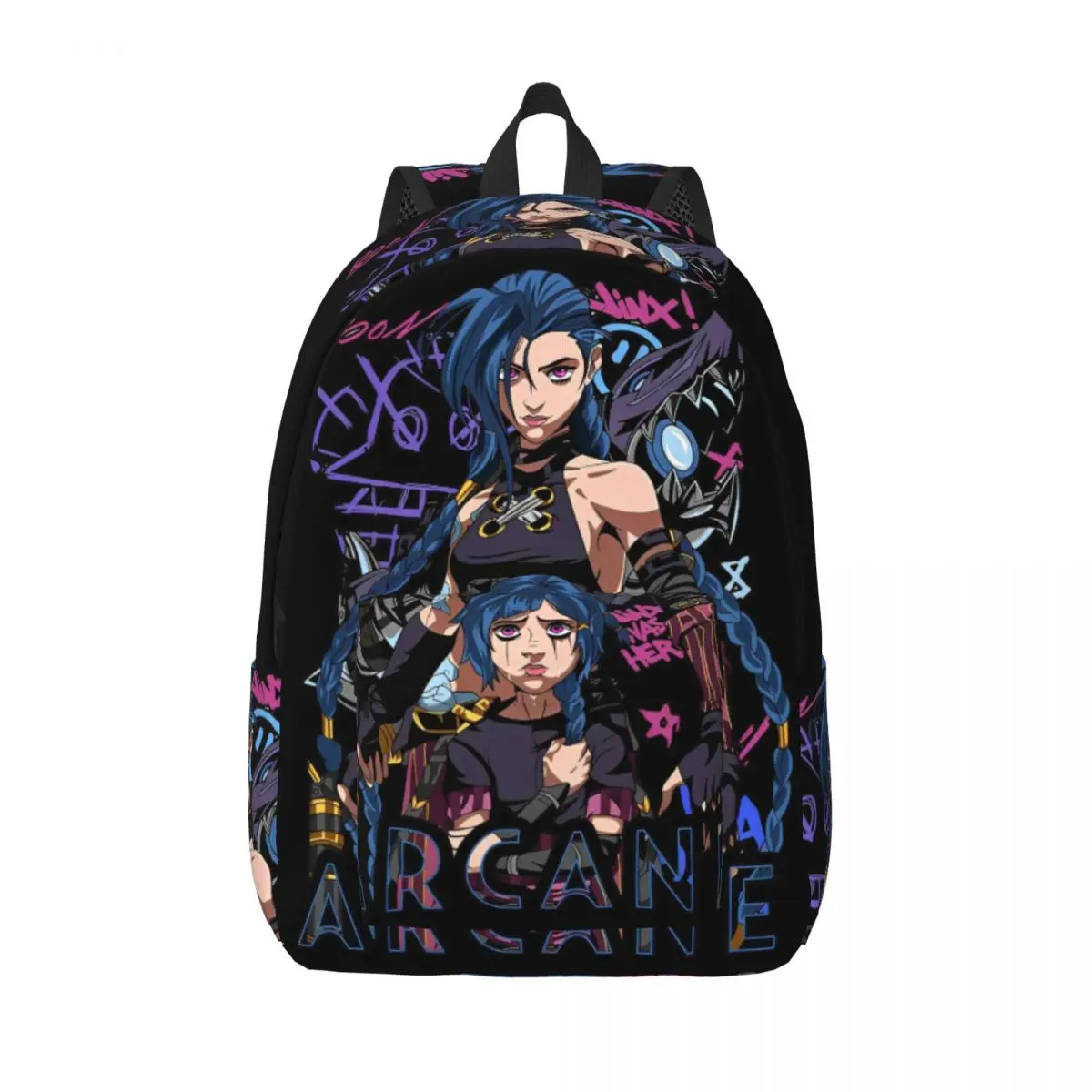 Jinx Vi LOL Anime Backpack for Men Women Fashion Student Business Daypack Arcane Game Laptop Shoulder Bag Sports