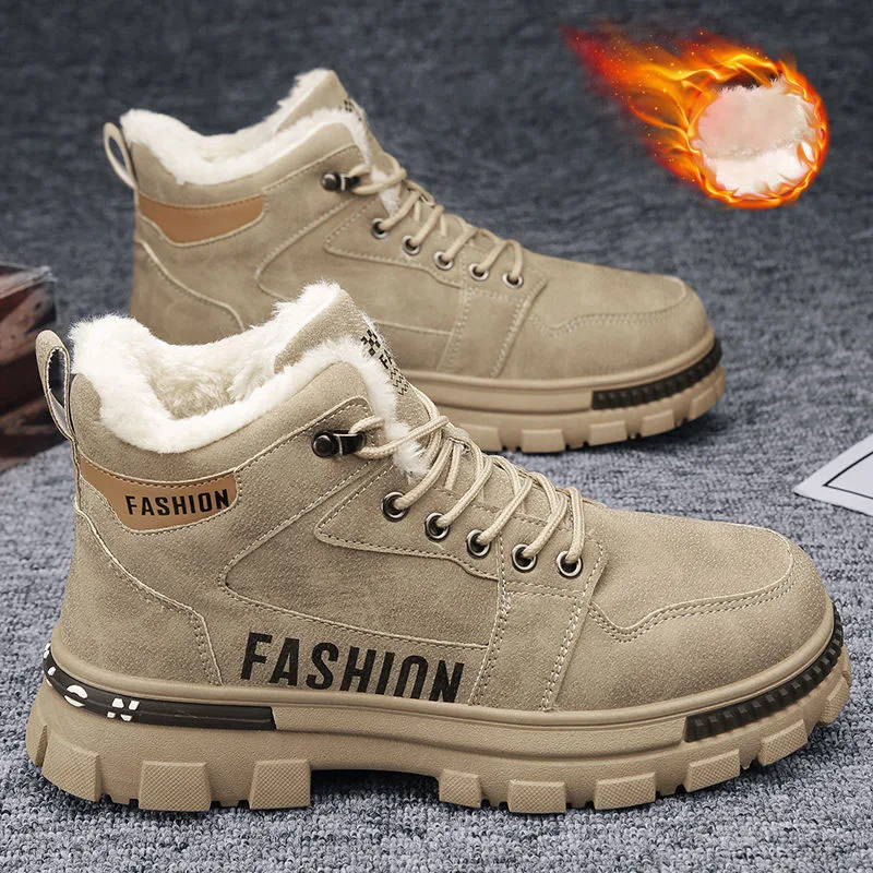Men's Snow Boots Winter Anti Slip Plush Indoor Warm Cold Proof Sport Cotton Shoes Outdoor High Top Platform Lace Up Ankle Boots