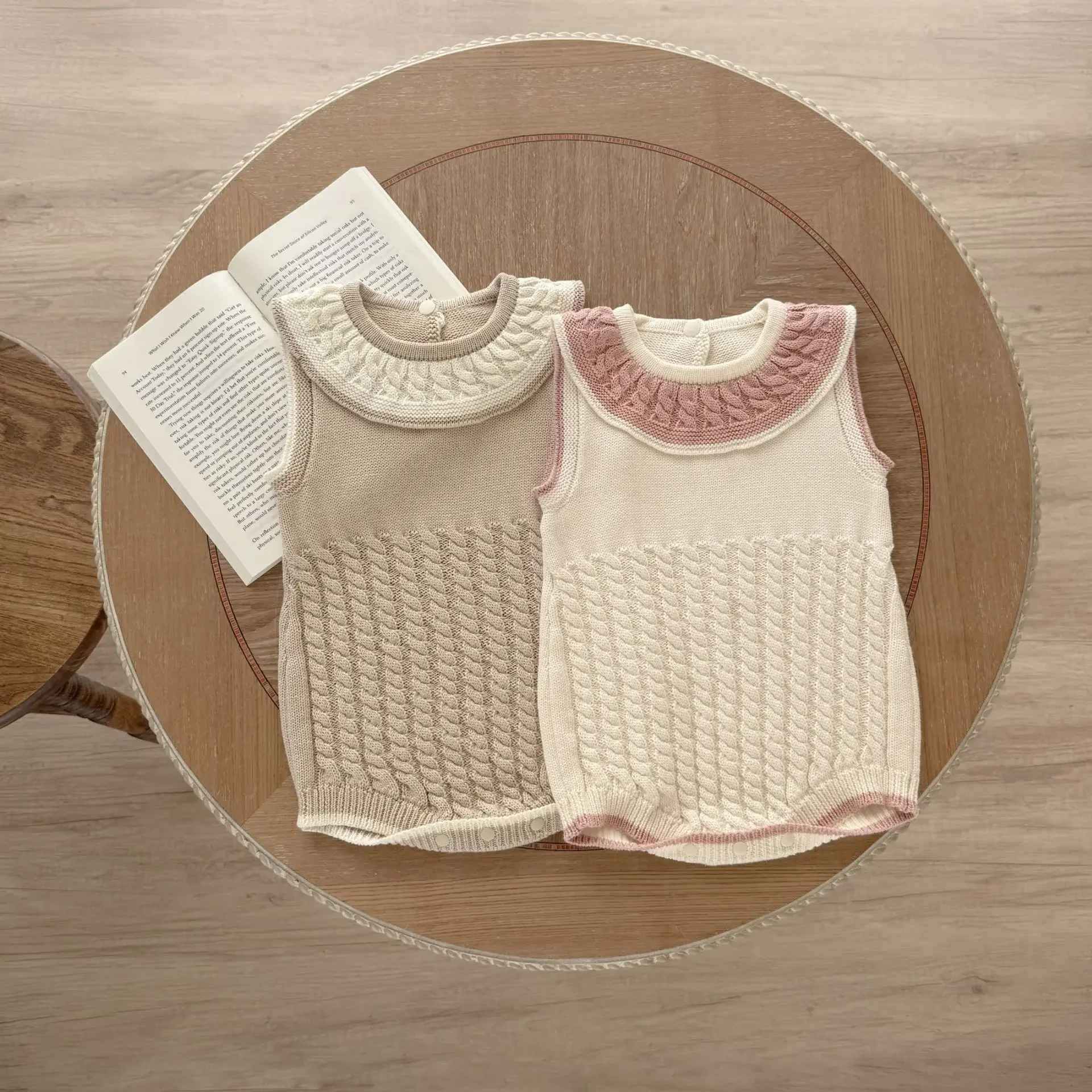 Summer Knitted 0-2Y Baby Girls Bodysuit 2026 Boys Spring Newborn Knit Ruffled Collar Romper Soft Toddler Daily Fashion Clothes