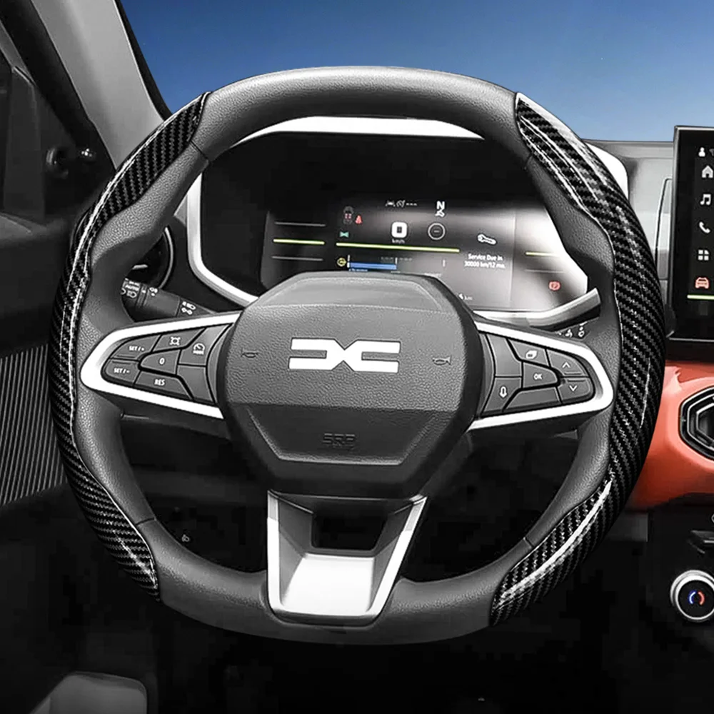 Funda para Volante con Textura de Fibra de Carbono, Compatible con Dacia, Diseño Segmentado de Liberación Rápida, Duradera, Compatible con Modelos como Sandero Stepway, Duster, Jogger, Bigster, Spring, Electric, Cargo, Logan, etc.