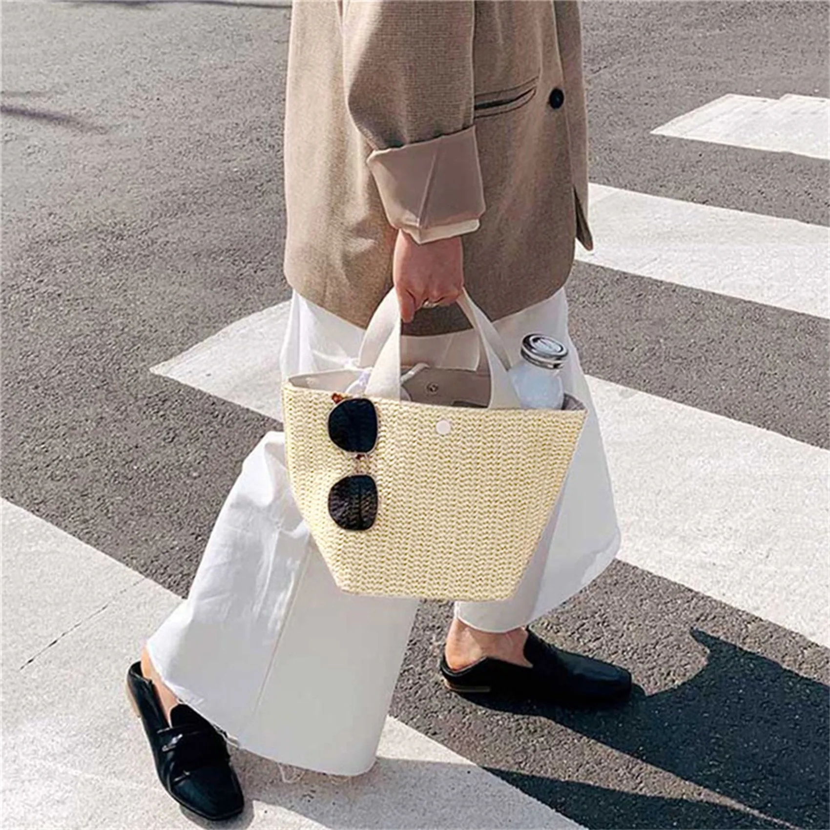 Borsa da donna in tessuto di paglia borsa da donna Casual da spiaggia per le vacanze borse con manico superiore borse a tracolla retrò di moda