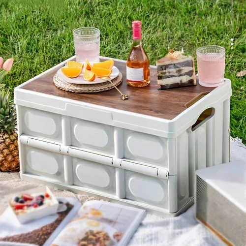 휴대용 캠핑 보관 상자, 접이식 자동차 야외 피크닉 잡화 상자, 대용량 플라스틱 책 장난감 도구 보관 정리함