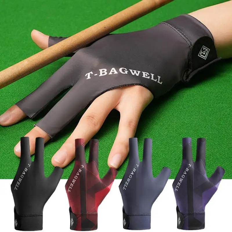 Billiards Glove Left Hand Three Finger Snooker Billiard Glove Non Slip Stickers Elasticity Billiard Training Gloves Accessories