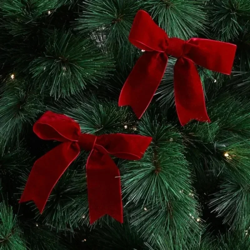 20pieces Red Christmas Velvet Bows, Christmas Wreath Bows, Christmas Tree Topper Bows, Rattan Hanging Ornaments, Christmas Deco