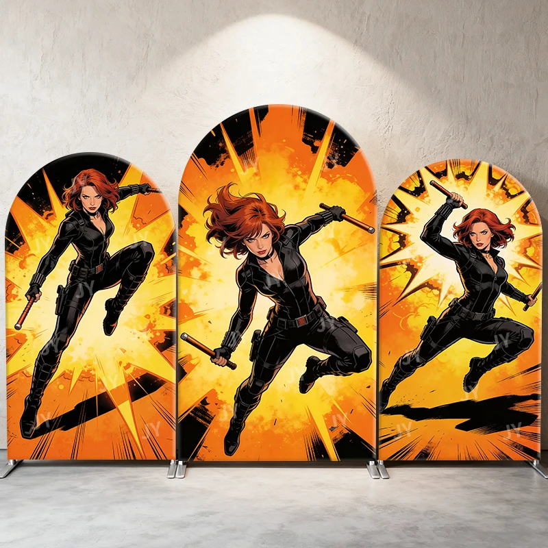 

Black Widow Action Theme Arch Backdrop Cover Dynamic Festive Scene For Kids Birthday Baby Shower Photo Booth Decor Background
