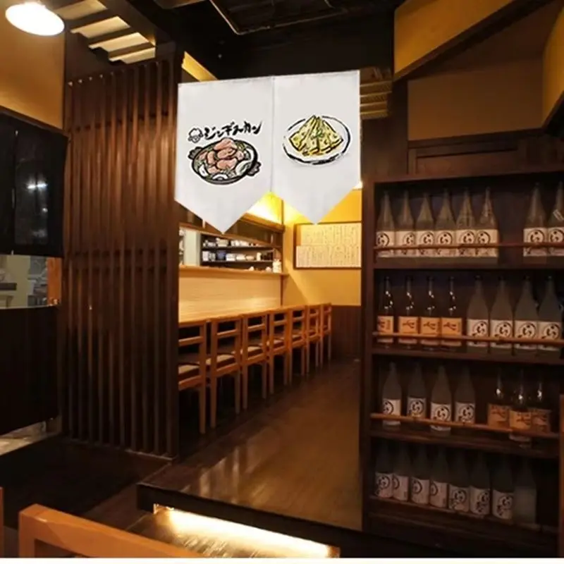 VIKAMA Traditional Japanese Style Triangle Flag Curtain Fabric Hanging Curtain for Bar Counter Kitchen Cafe Izakaya Home Decor