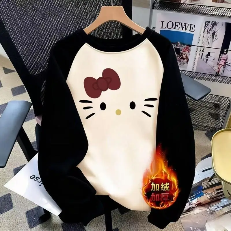 

Sanrio Hello Kitty Girls Fleece Lined Sweatshirt Loose Print Raglan Sleeve Warm Kids Girls Autumn Winter 2026 Fashion New Top