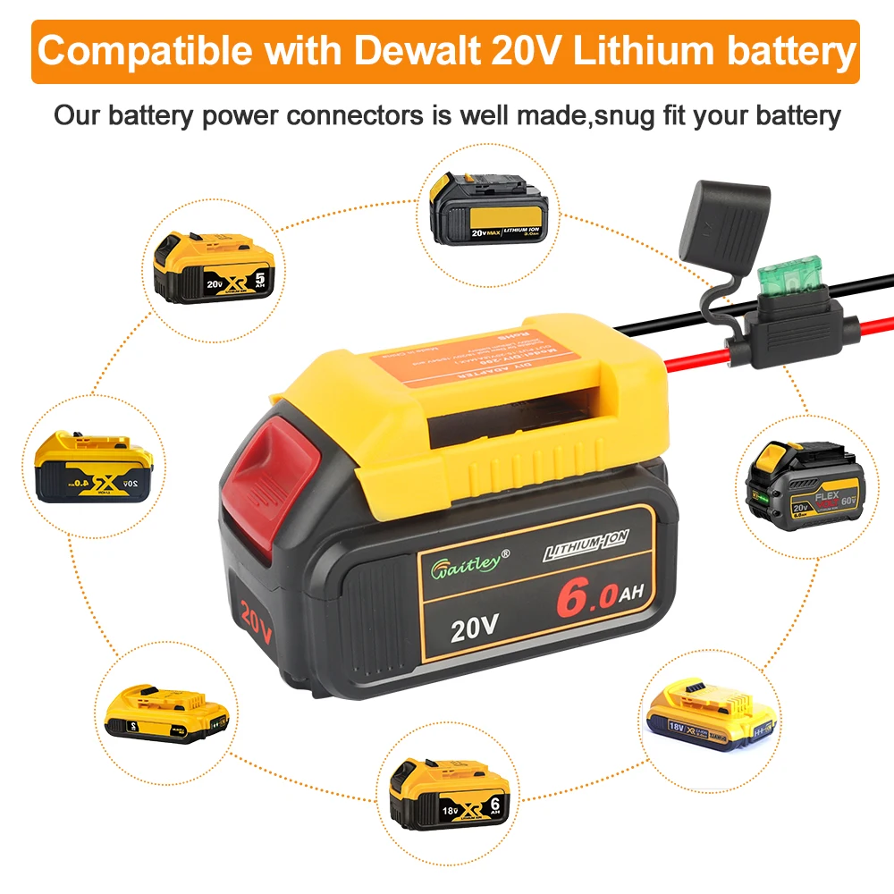 DIY Battery adapter for Dewalt  18V 20V 54V 60V battery to dock power for toys  Bult-in switch and fuse