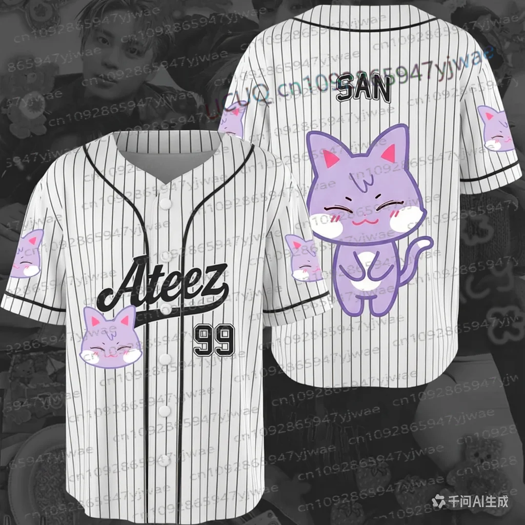 2026Cute Ateez Cartoon Characters Baseball Jersey Gift For Fan Summer Streetwear Trend Women Men Baseball Tshirt Name Tag Jersey