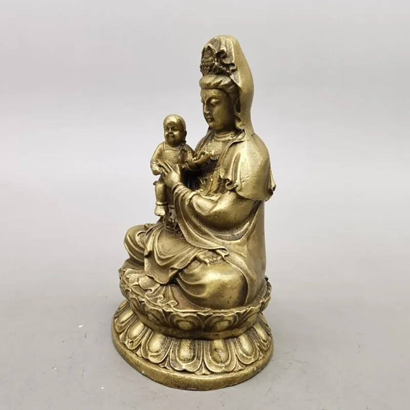 collectible copperware, brass figurine, home decoration, antique-style Guanyin statue for worship in Buddhist sh